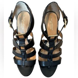 Naturalizer N5 Comfort "Immaculate" Black Leather Gladiator Heels - Size 8M
